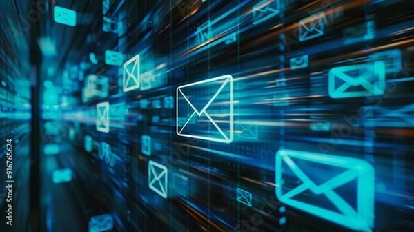 Obraz A futuristic email interface with multiple security icons