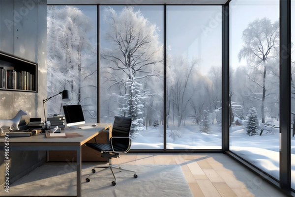 Obraz Home office interior with winter theme, version 4 