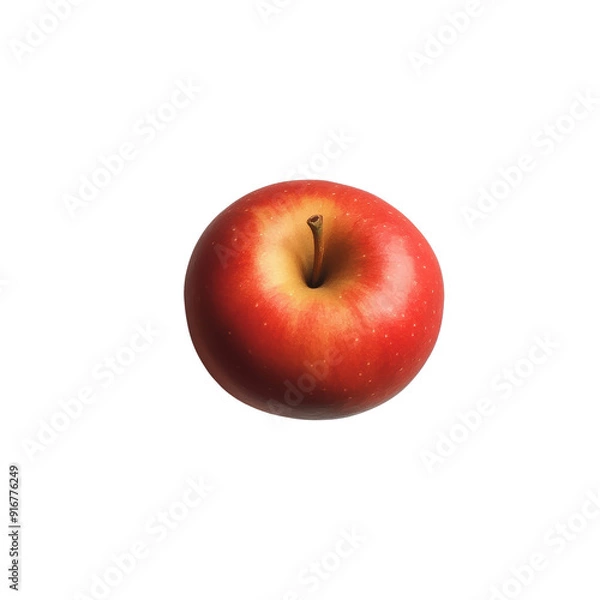 Fototapeta A red apple with a stem on top. The apple is the main focus of the image. The apple is placed on a white background, which makes the apple stand out
