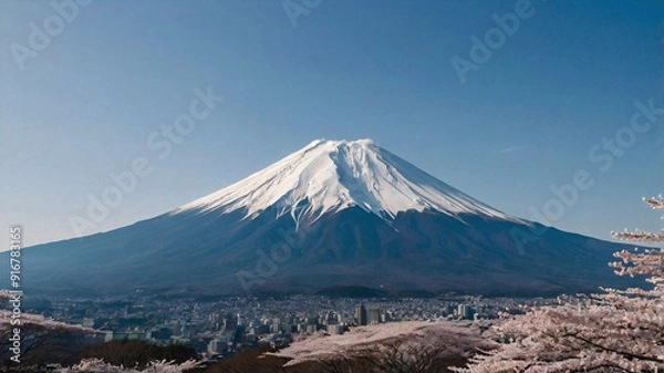 Fototapeta ai generated centered simetrical photo of mount fuji japan, HD