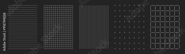 Obraz Y2k grid abstract design elements. Wireframe shape of geometric forms and symbols for retro futuristic on black.