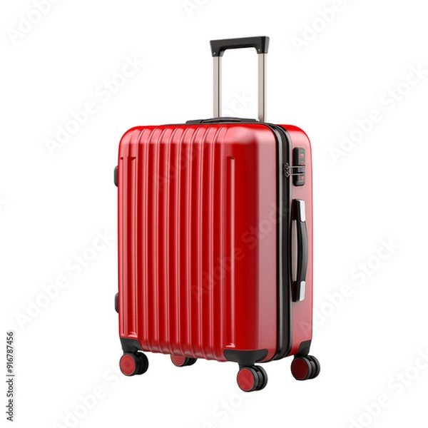 Fototapeta red travel suitcase isolated on transparent background, png