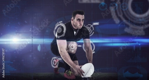 Fototapeta Composite image of rugby player getting ready to kick ball