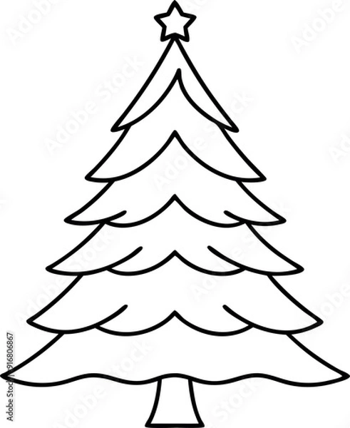 Fototapeta Simple Christmas Tree Outline with Star Topper
