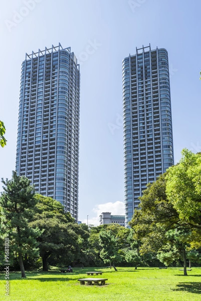 Obraz 浜離宮庭園から望むシオサイトのタワーマンション、ツインパークス