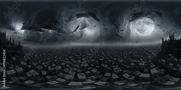 Fototapeta HDRI Sinister Nightscape Equirectangular Panorama 9