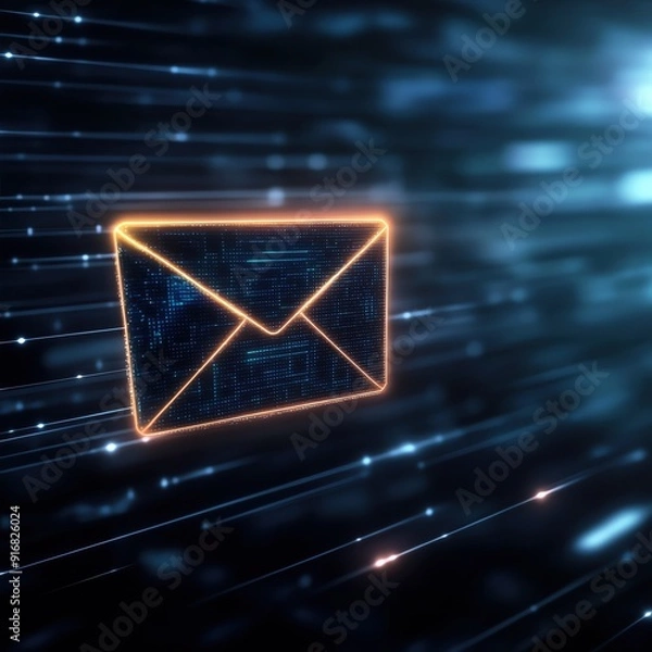 Fototapeta A glowing envelope symbol representing digital communication in a futuristic style.