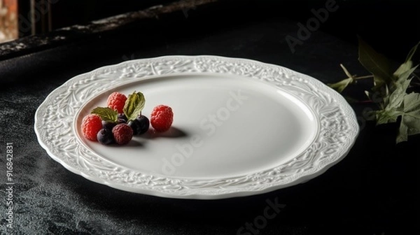 Fototapeta 白い皿の上の美しいデザート