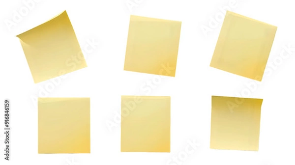 Fototapeta Yellow sticky post-it notes isolated on transparent background