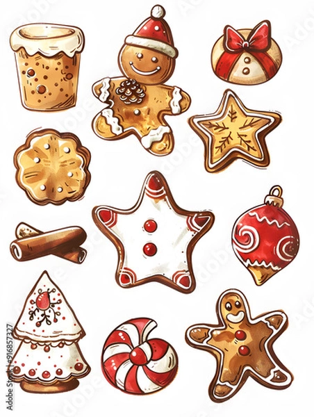 Obraz New Year and Christmas card, graphic advertising backgrounds in a doodle 2D illustrator style