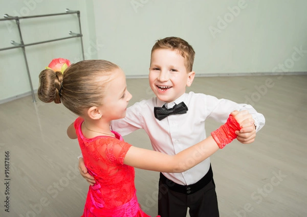Fototapeta Dancing, ballroom dancing, dance studio, children