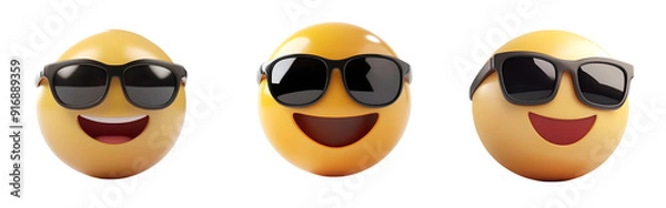 Fototapeta Smiling face with sunglasses three-dimensional emoji,3d cheerful glasses emoji isolated on transparent background, Happy sun emoji,png,3d smiling face emoji with expression sun glasses on, transparent