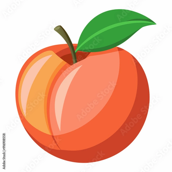 Fototapeta A Single Peach with a Green Leaf