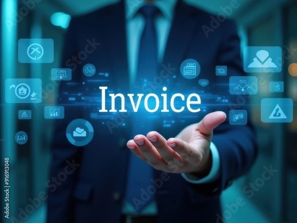 Fototapeta A Business Professional Displaying the Digital Concept of Invoice