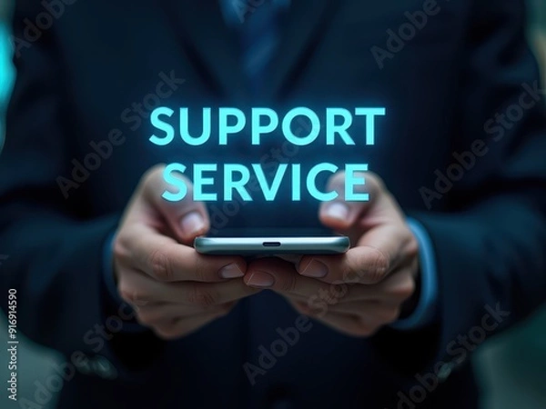 Fototapeta Technological Support Service Providing Assistance Through Smartphone