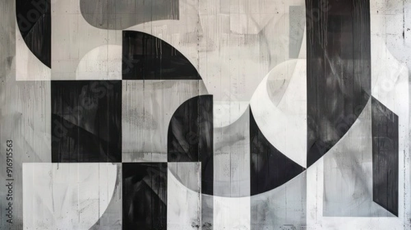 Fototapeta minimal abstract geometric background with a vintage artistic look and muted faded monochromatic black and white tones