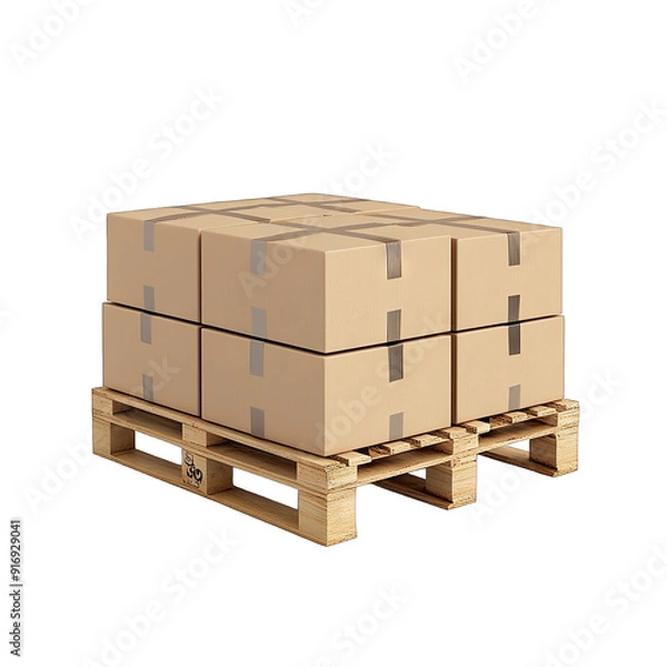 Obraz Pallet with cardboard boxes isolated on white background
