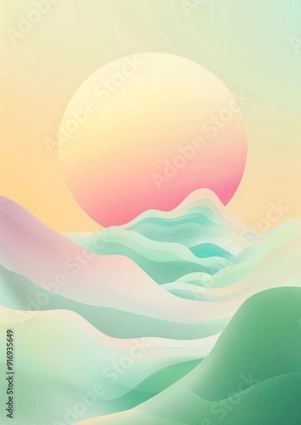 Fototapeta minimal abstract scenery poster background with green soft pastel colors 