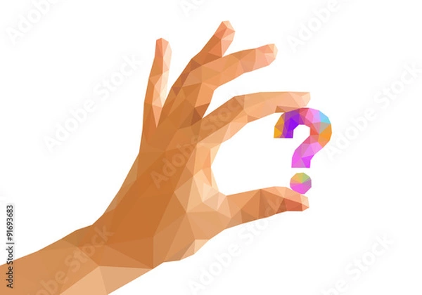 Obraz polygonal hand holds a question mark multicolored