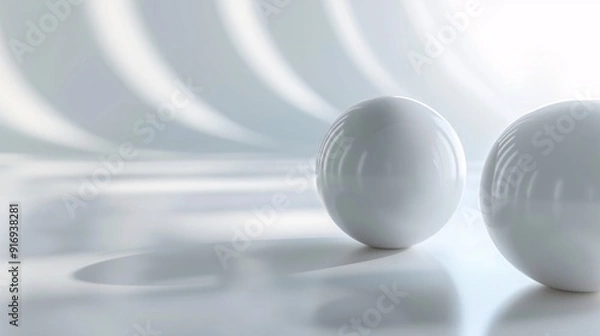 Fototapeta Abstract white two sphere, copy space