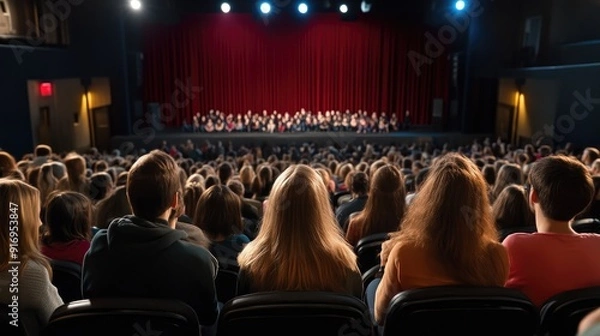 Fototapeta Audience Enthusiastically Nodding Heads at Live Music