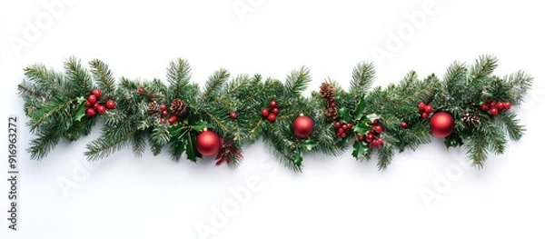 Fototapeta Christmas garland on a white background. with copy space image. Place for adding text or design