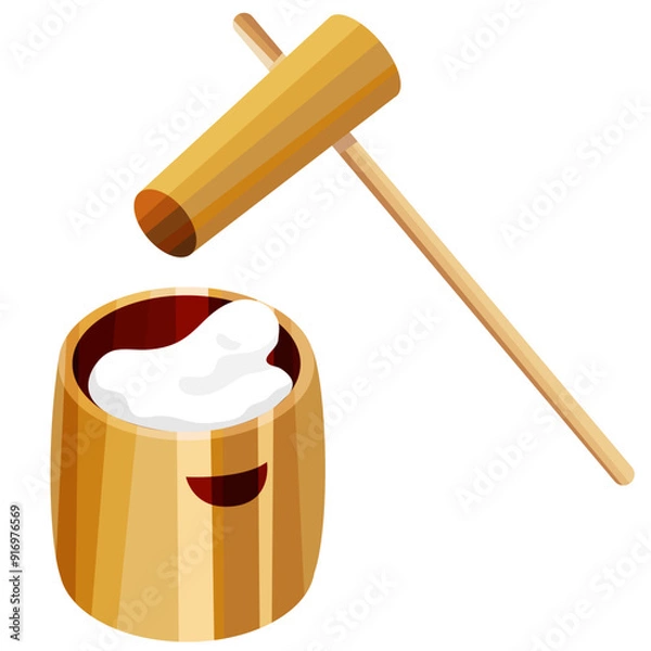 Obraz お正月の時に作る餅つきのイラスト