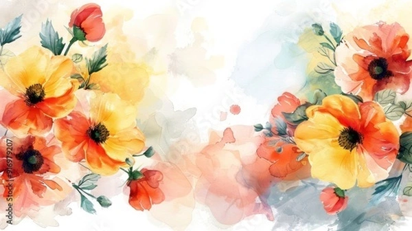 Fototapeta Elegant Watercolor Background Featuring Sophisticated Spring Flowers in Gentle Colors for Stylish Design