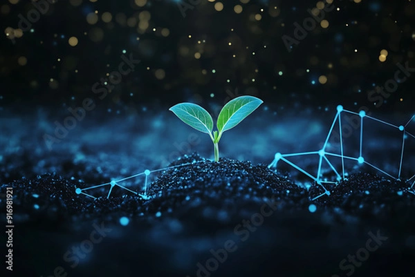 Fototapeta An abstract digital background illustrating a small plant emerging from the ground