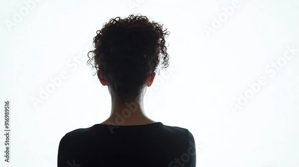 Fototapeta Female person silhouetteview from behindback lit over white : Generative AI