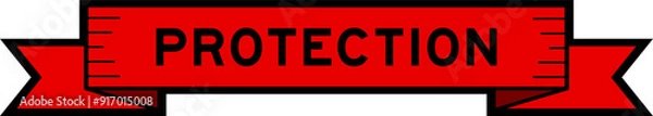 Fototapeta Ribbon label banner with word protection in red color on white background