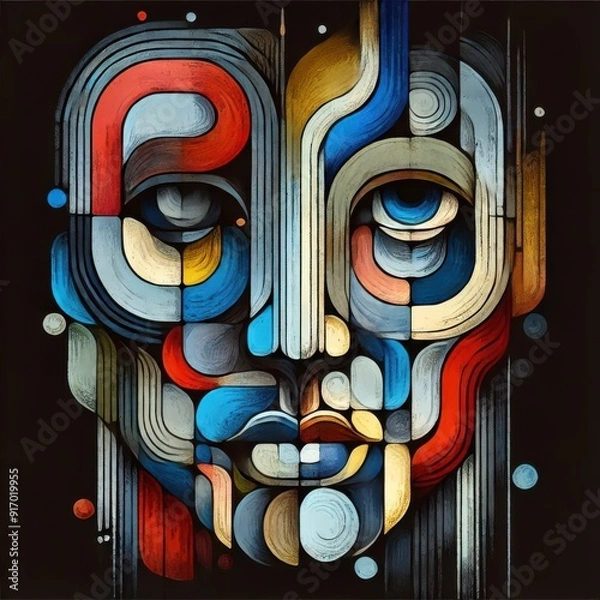 Fototapeta Abstract artwork of a human face with geometric and organic overlapping shapes
