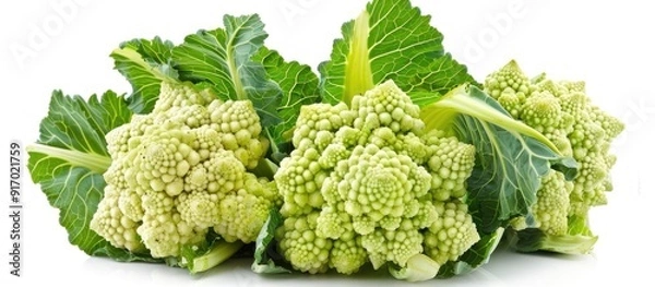 Fototapeta Isolated on a white background a Romanesco Broccoli or cauliflower creates an engaging copy space image