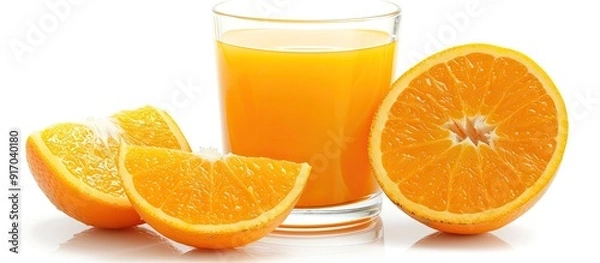 Fototapeta Orange juice isolated on a white backdrop suitable for copy space image