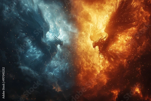 Fototapeta Ethereal Warfare: Heaven and Hell Collide - Generative AI