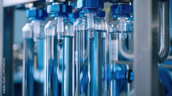Fototapeta A close-up of a water purification system in action, showing the different stages of filtering and purifying drinking water