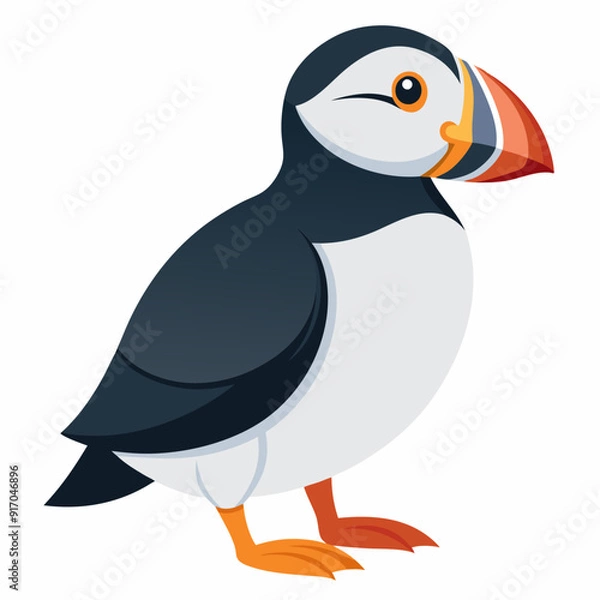 Fototapeta Puffin isolated on white background, Puffin vector illustration, bird on a branch vector art, Puffin silhouette, bird vector icon, Puffin on a branch line art, eps