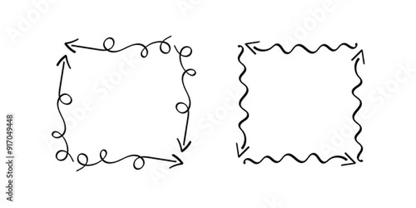 Fototapeta Square doodle frames ,hand-drawn monograms.Edgings and cadres with simple sketchy design elements.Isolated. Vector illustration.