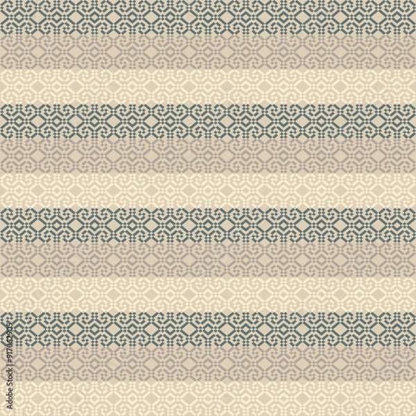 Fototapeta Cross Stitch pattern with Floral Designs. Traditional cross stitch needlework. Geometric Ethnic pattern, Embroidery, Textile ornamentation, fabric, Hand stitched pattern, Cultural stitching pixel art.
