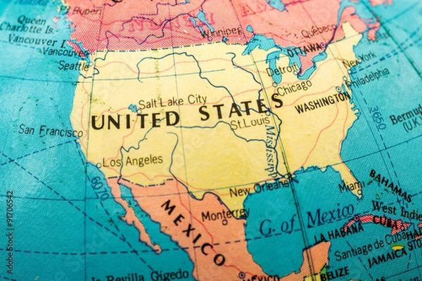Fototapeta Macro image of a Map of America