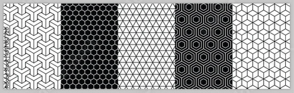 Obraz Six black and white patterns with polygonal shapes