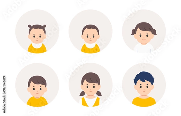 Obraz 赤ちゃん･子どもの顔アイコンセット【人物ベクターイラスト素材】