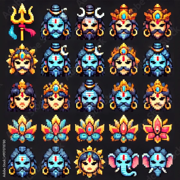 Fototapeta Shiva-themed Pixel Art RPG Sprite Sheet