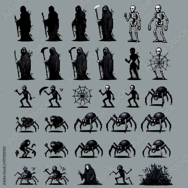 Fototapeta Sprite sheet of pixel art icons with Lowstalker theme