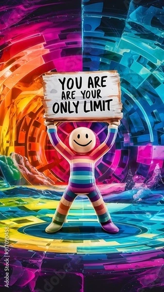 Fototapeta You are your only limit colorful background and text (T-shirt Design Motivational Quote, Illustration ,Typography)