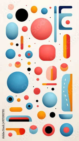 Fototapeta Colorful abstract composition of various geometric shapes, perfect for backgrounds or artistic presentations.