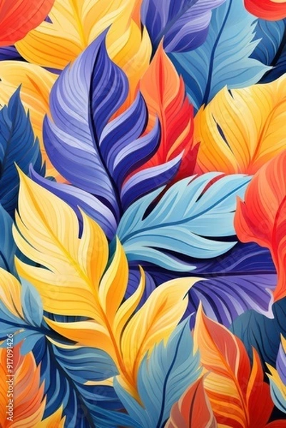 Fototapeta Nature-inspired pattern illustration, isolate, flat design, front view, botanical theme, Triadic Color Scheme.