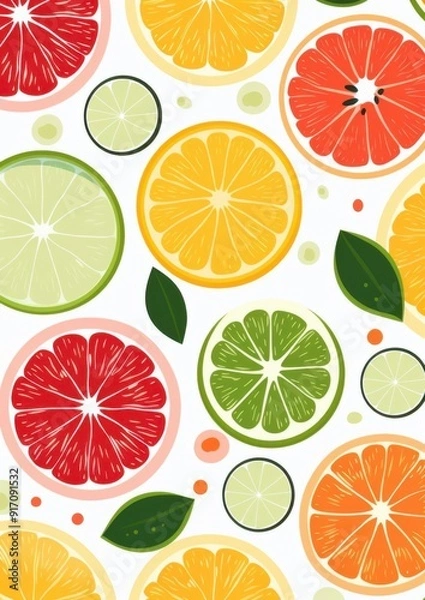 Fototapeta Abstract orange or lemon pattern illustration, isolate, white background, flat design, side view, modern theme, cartoon drawing, Split-complementary color scheme.