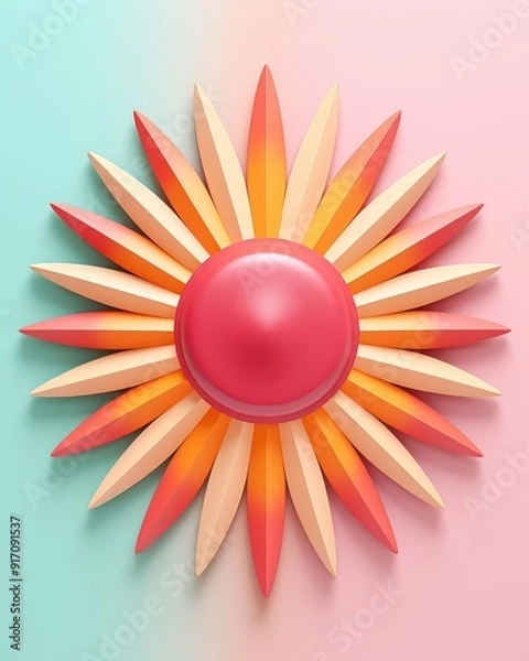 Fototapeta Sun background 3D, top view, vibrant theme, cartoon drawing, colored pastel, isolate, green and pink background.