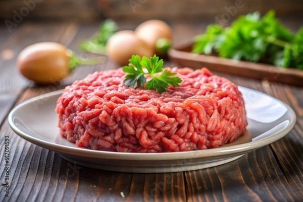 Fototapeta Plate of raw minced beef